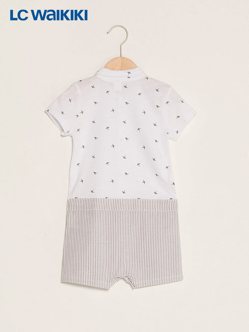 LC Waikiki White Shirt Collar Short Sleeve Printed Baby Boy Jumpsuit